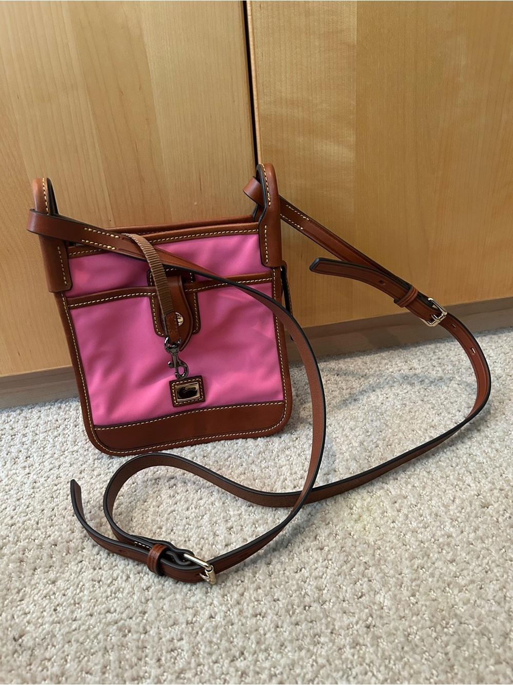 Dooney & Bourke Pink Nylon and Brown Leather Crossbody Bag